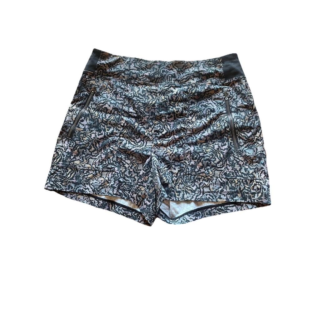 Athleta Printed Active Shorts Black Purple Abstract‎ Stretch Women's Size 8